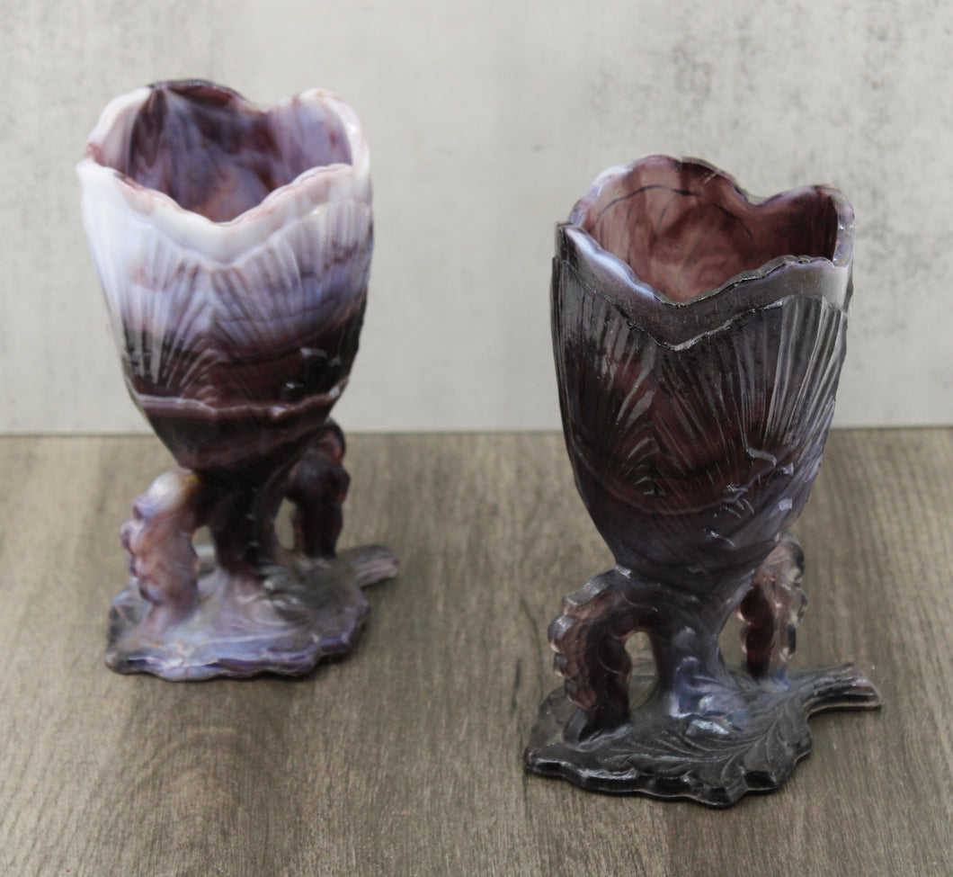 Marbled Amethyst Glass Vase Pair