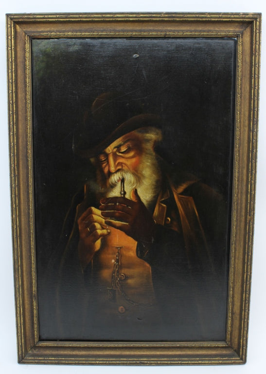Man Lighting Pipe Oil Painting