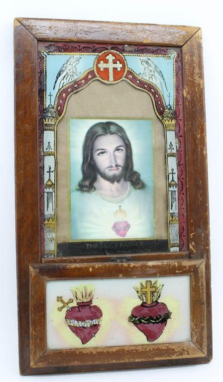 Reversed Painted Glass Jesus with Alter