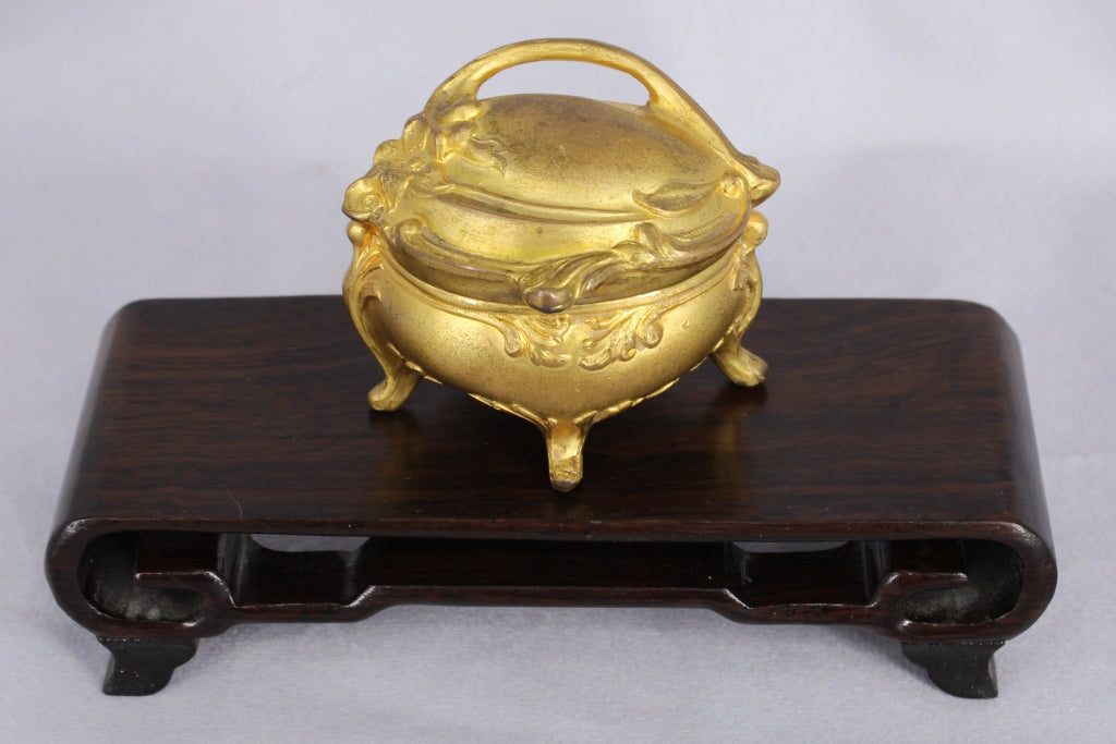 Miniature Art Nouveau Brass Jewelry Coffin, Box