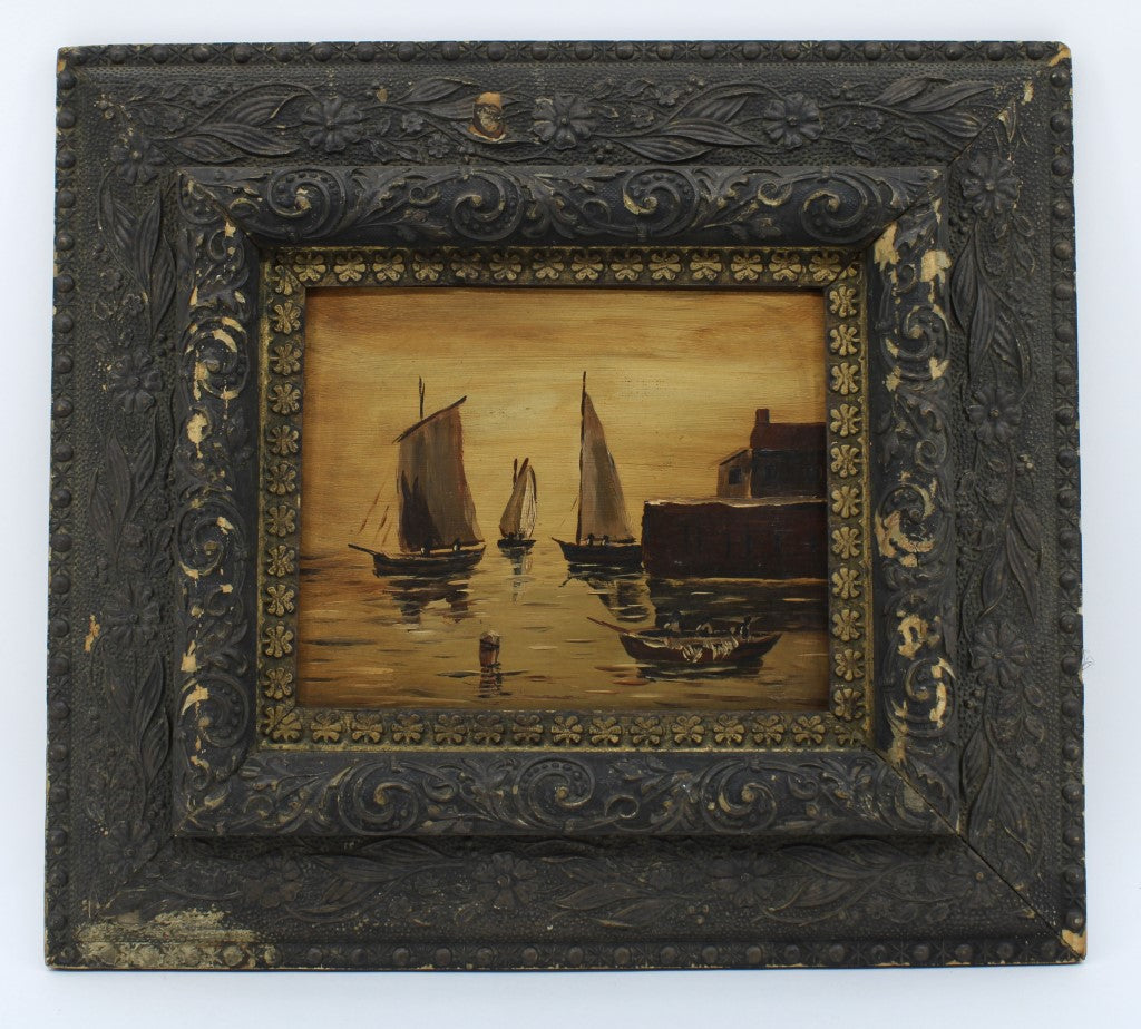 19th Century Dutch School Oil Painting of Ships