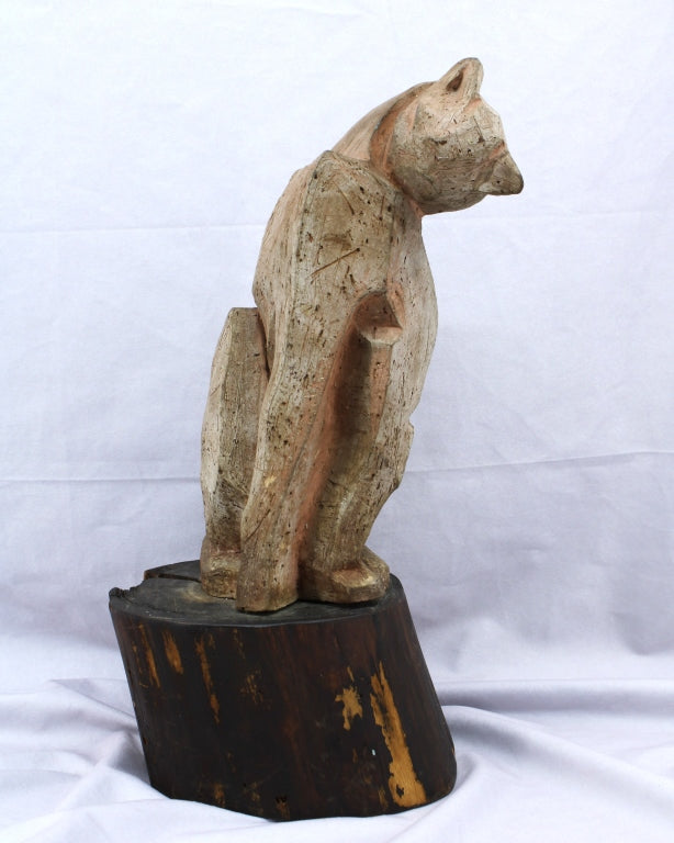 Modernist Carved Wood Cat Sculpture