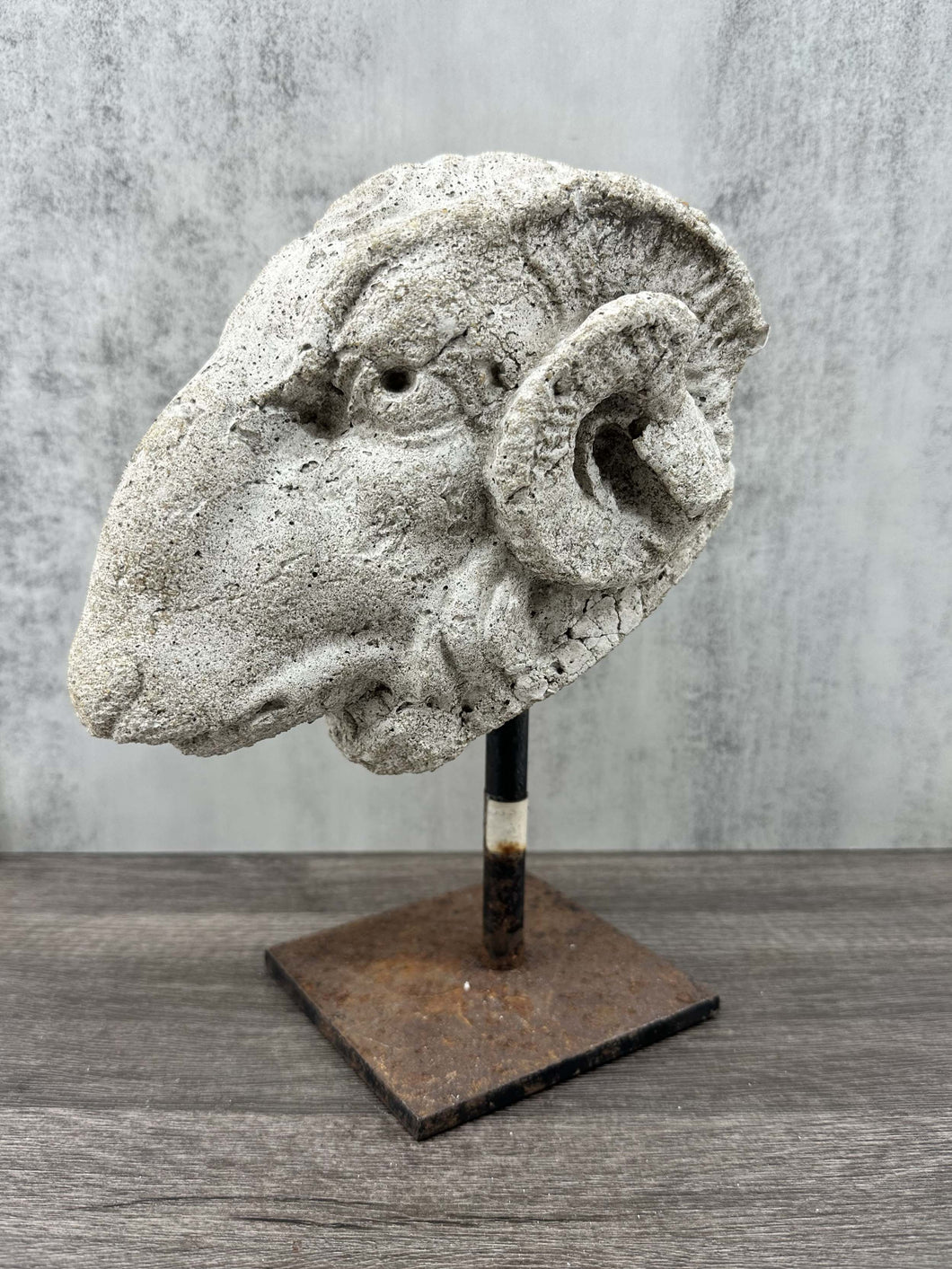 Cast Stone Ram's Head on Stand
