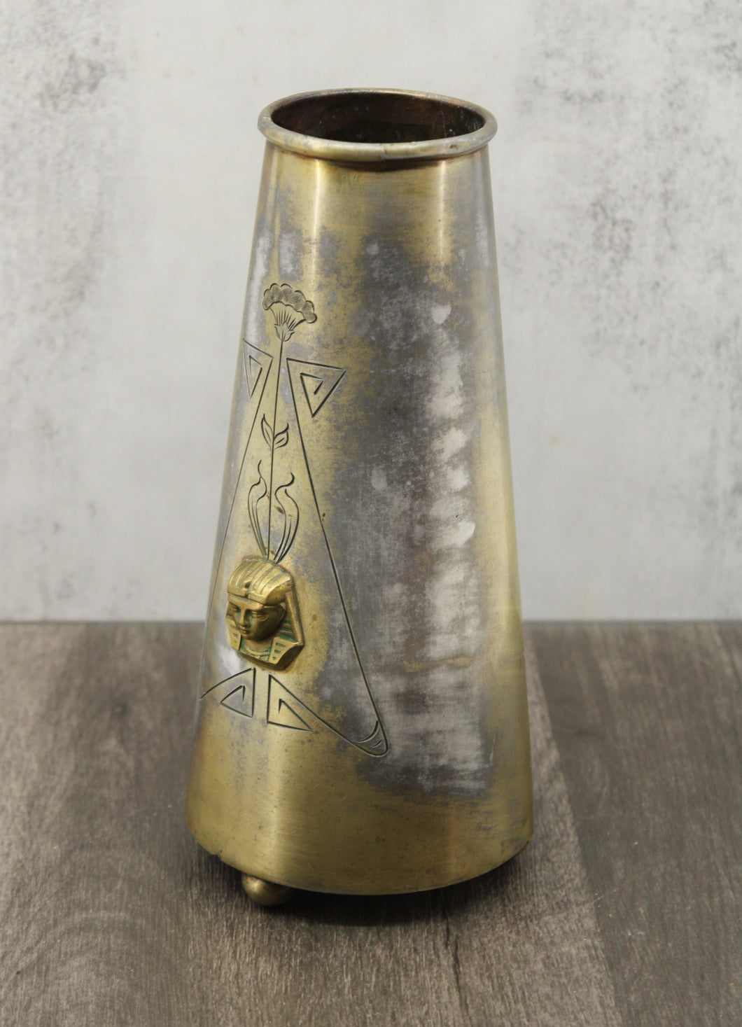 Egyptian Revival Brass Vase, Stamped