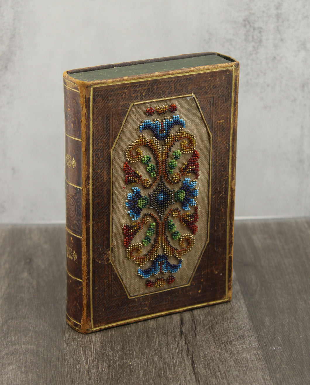 Antique Bead Work & Tooled Leather Pocket Book
