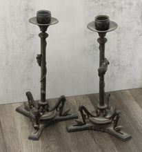 Load image into Gallery viewer, Cast Iron Mouse and Snake Candlesticks
