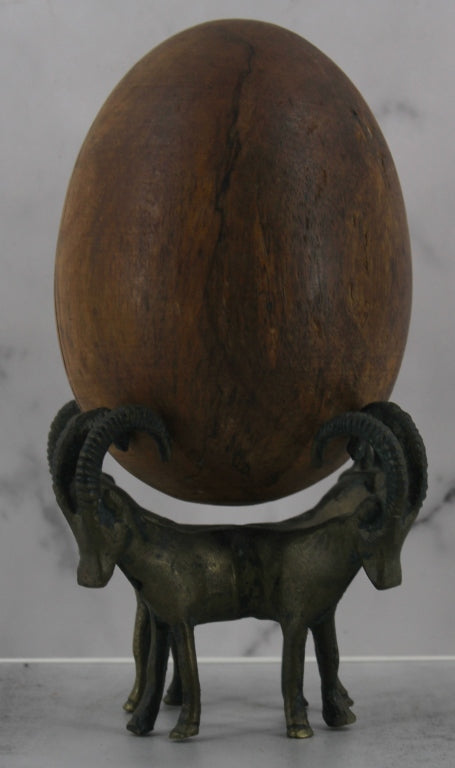 Carved Wooden Egg with Brass Stand