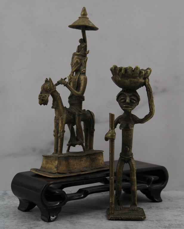 Nigerian and Burmese Bronze Statue Set