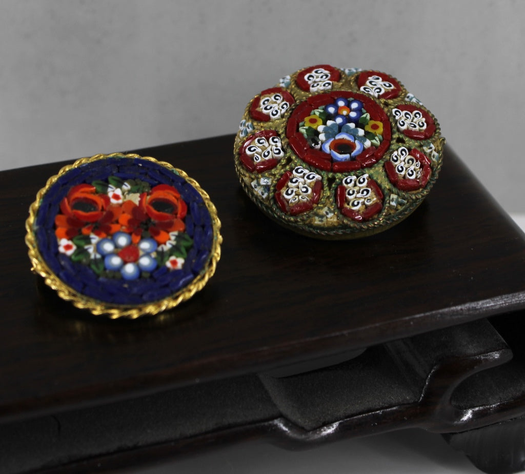 2 Round Micro-mosaic Millefiore Brooches