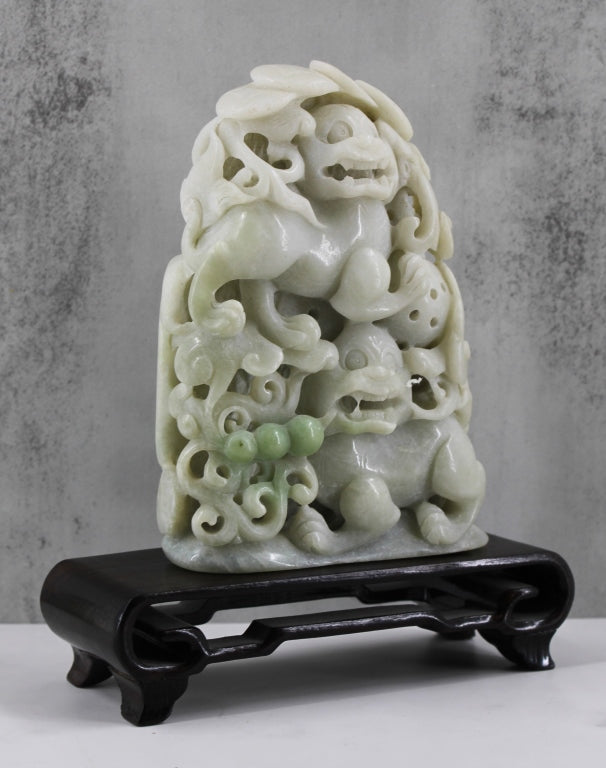 Figural Carved White Jade Foo Dogs