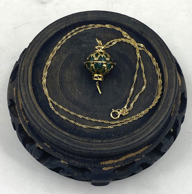 Gold Lantern Pendant with Jade