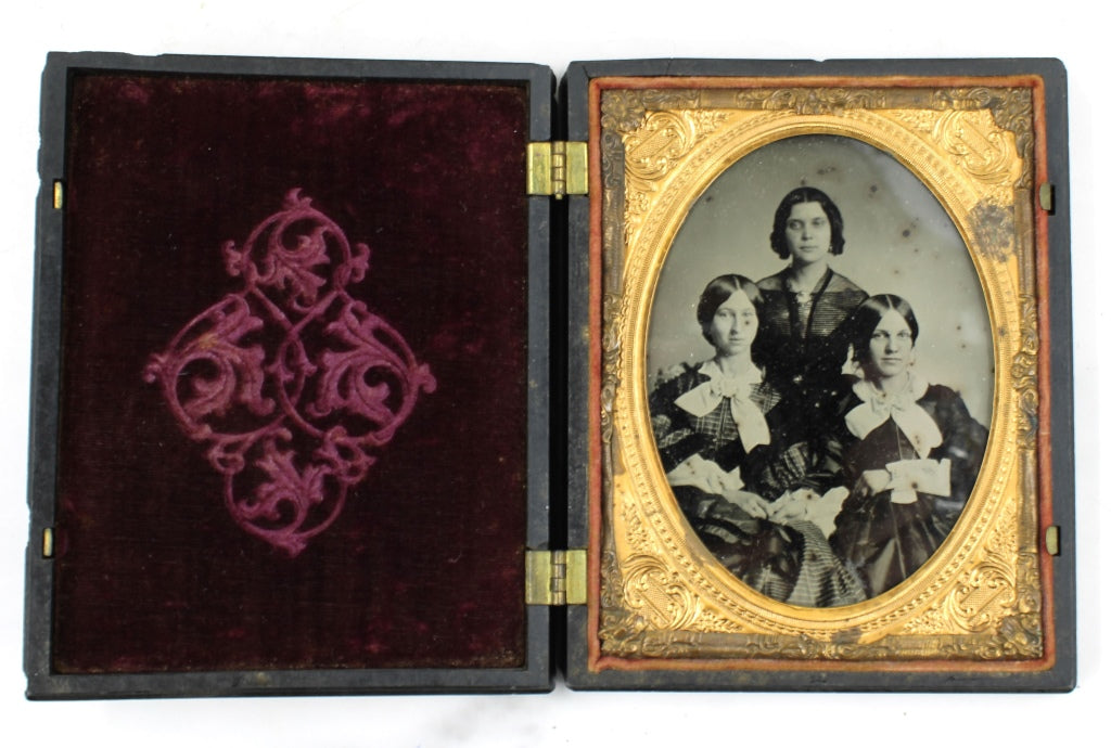 Ambrotype of Sisters in Cupid Case